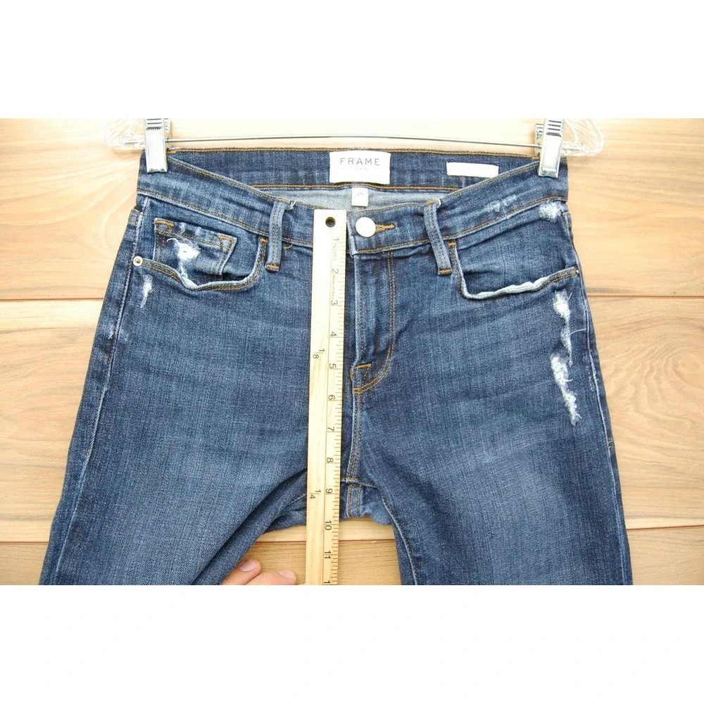 Frame‎ Le Garçon Crop Jeans Womens 25 Blue Distressed Denim Mid Rise Raw Hem USA